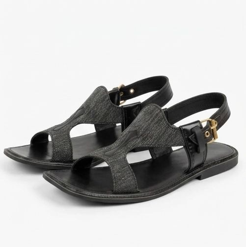 Khyber Walk Premium Textured Panjedar Chappal – Carbon Black Edition