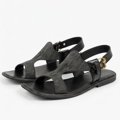Khyber Walk Premium Textured Panjedar Chappal – Carbon Black Edition