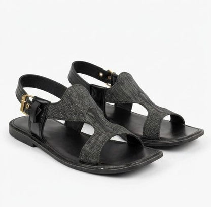 Khyber Walk Premium Textured Panjedar Chappal – Carbon Black Edition