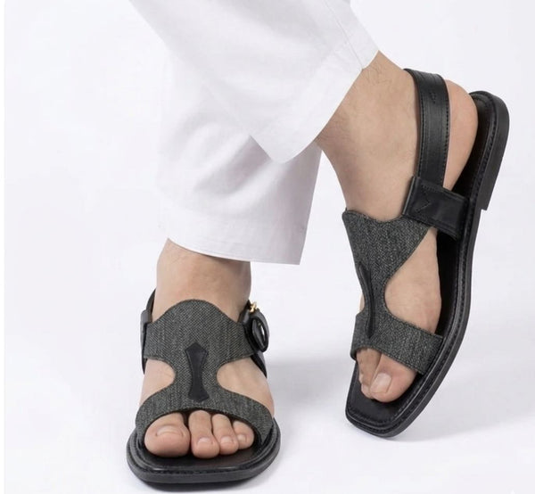 Khyber Walk Premium Textured Panjedar Chappal – Carbon Black Edition